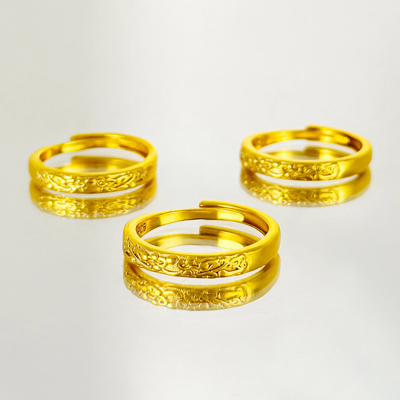 Gold Store Three-dimensional Auspicious Sier Plated Pair For Couple Luxury Ring