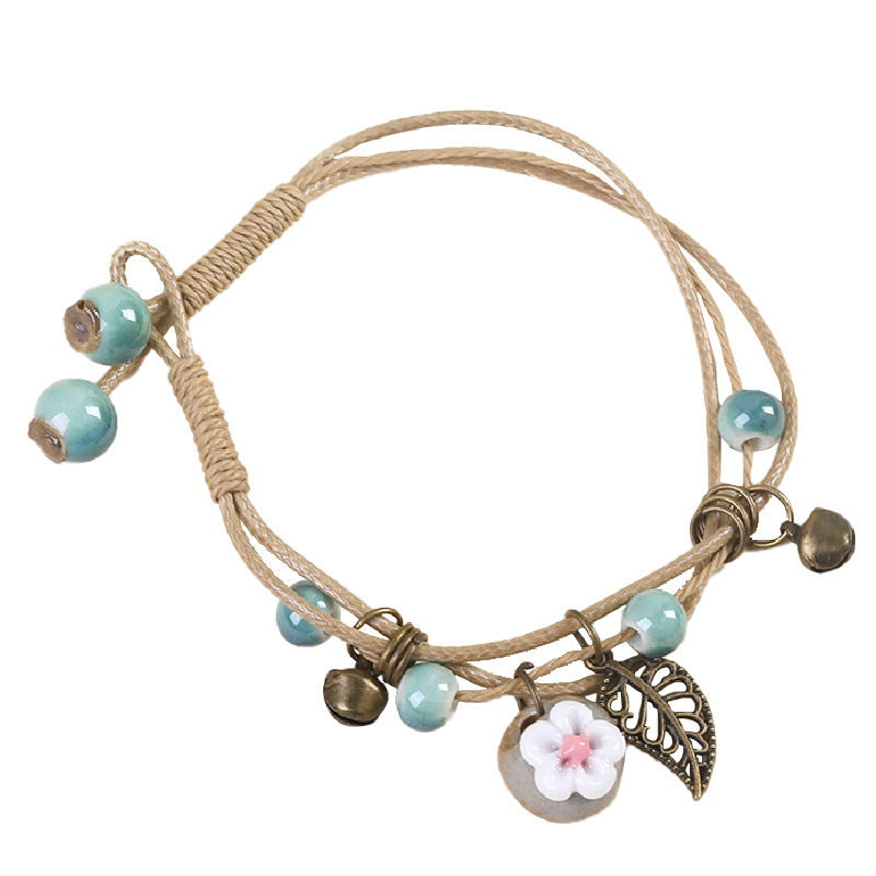 Women's Ceramic Flower Woven Ethnic Artistic Carrying Bracelet