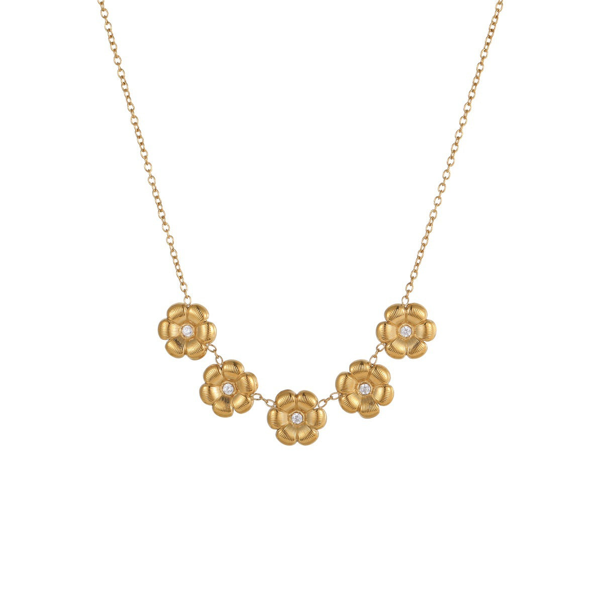 Women's Stainless Steel French Style Retro Camellia Zircon Jewelry Set