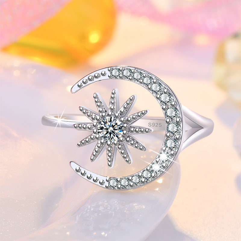 Rhinestone Star And Moon Open Cold Rings