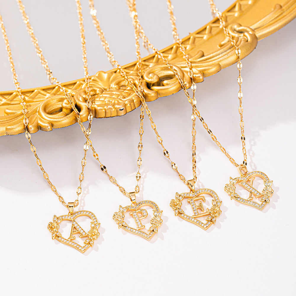 Affordable Luxury Fashion Letter Love Trendy Copper Inlaid Zircon Clavicle Necklace