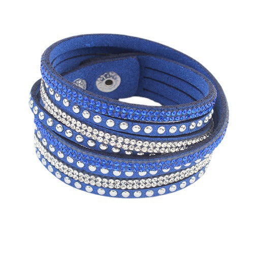 Bracelets simples féminins tissés en cuir long avec strass