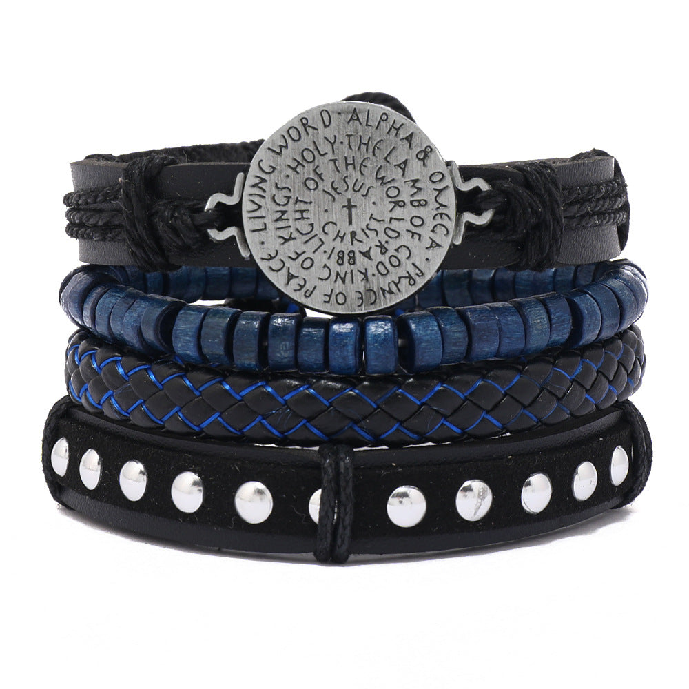 Ensemble de bijoux en cuir tissé à la main pour hommes, bracelets