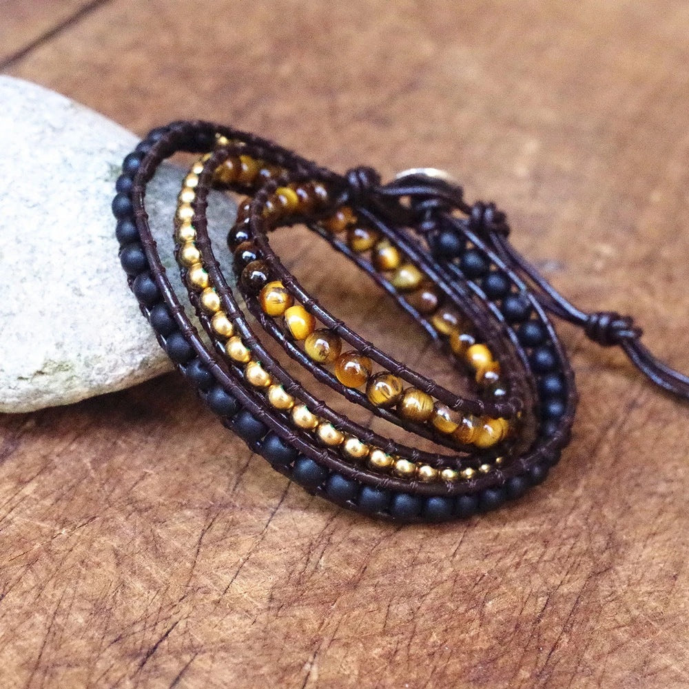 Simple Wild Tiger Eye Frosted Black Bracelets