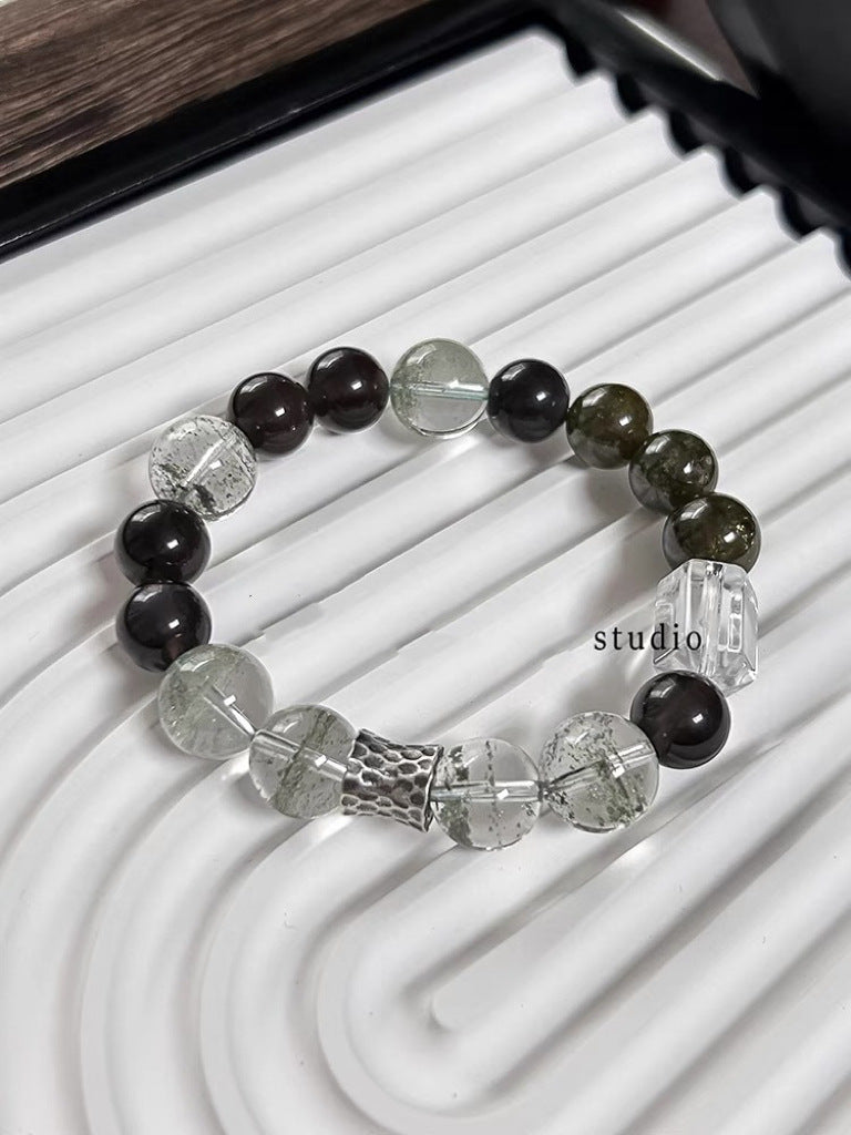 Cristaux Cristal Agate Noire Bracelets En Argent Sterling