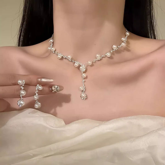 French Style Rhinestone Pearl Super Fairy Light Luxury Female Advanced Necklace