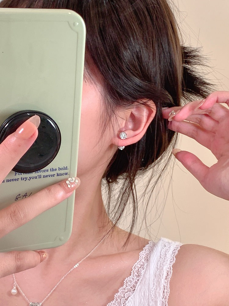 Women's Sier Auricular Needle Niche High Sense Zircon Ear Bone Pin Earrings