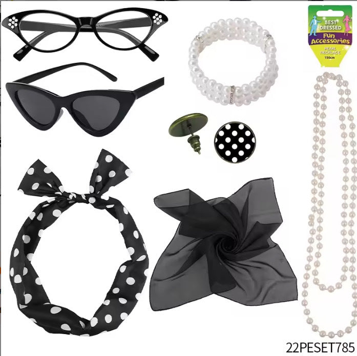 Women's Black White Red Dot Circle Acrylic Generation Retro Suit Jewelry Set
