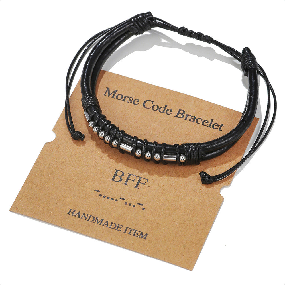 Leather Stainless Steel Moss Password Letter Bracelets