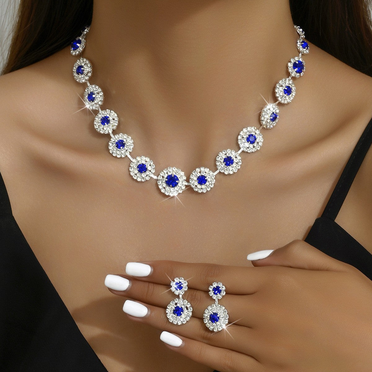 Women's Bridal Fashion Suit Elegant Round Rhinestone Necklace