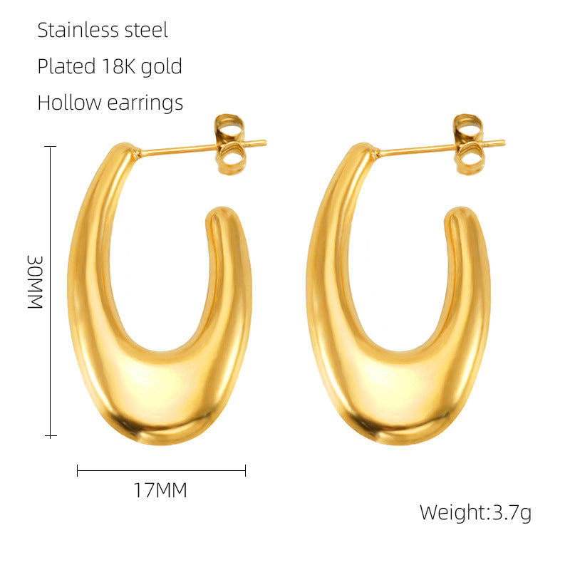 Hollow Crescent Female Gold Titanium French Earrings