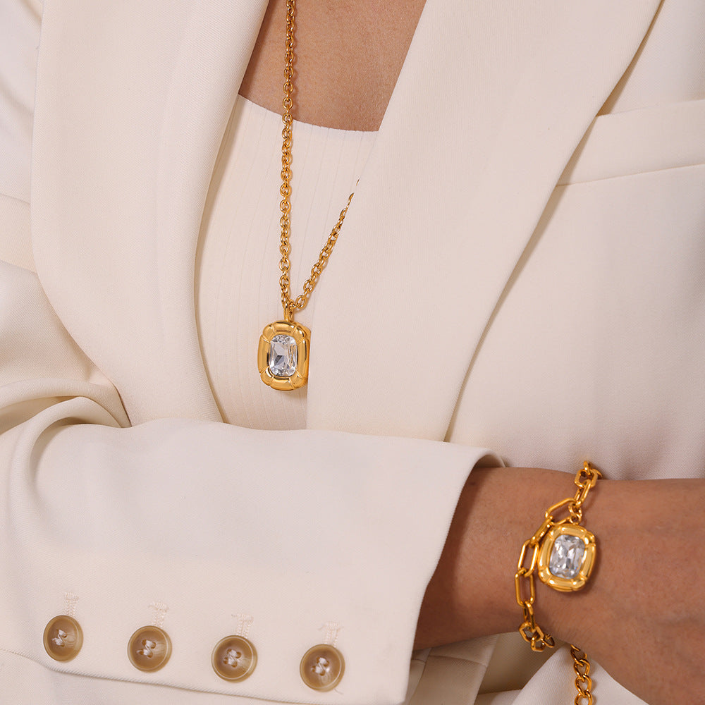 Simple Design Diamond Titanium Steel Gold-plated Jewelry Set