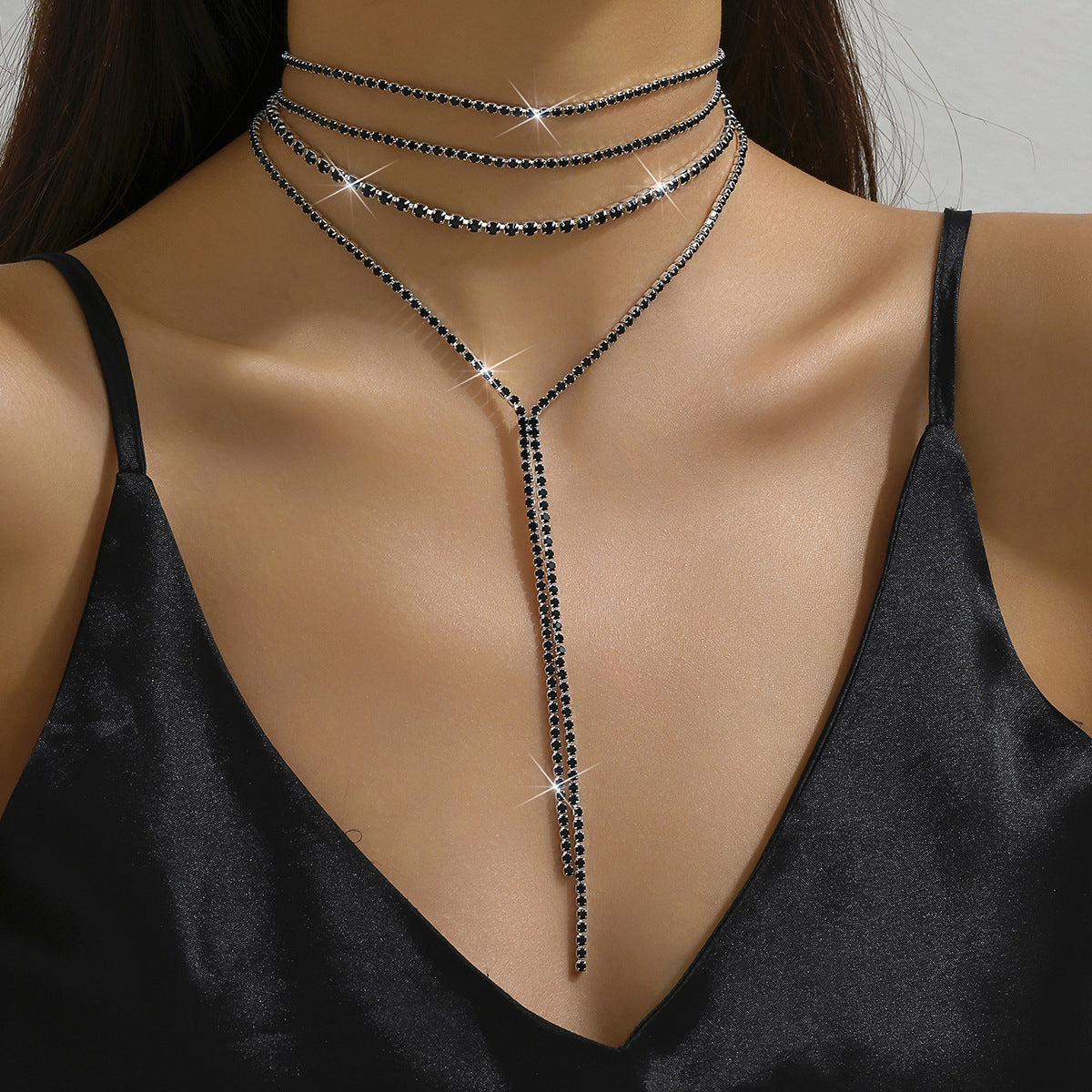Exaggerated Minority Fashion Rhinestone Light Luxury Tassel Dinner Ball Back Necklaces