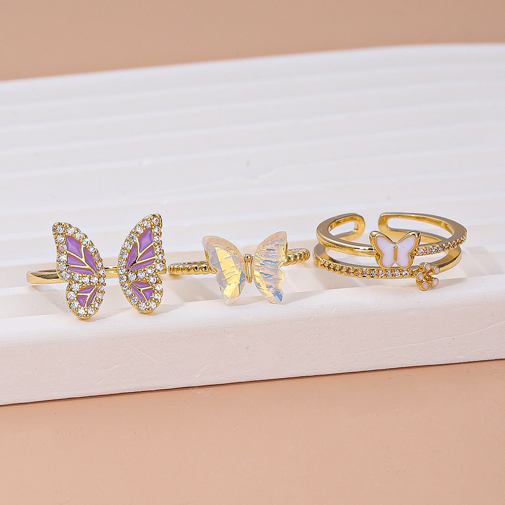 Dripping Butterfly Female Graceful Personality Inlaid Rings