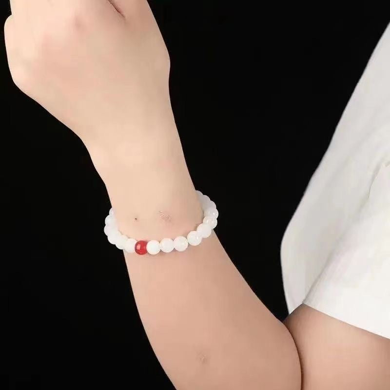 White Jade Red Bead Simple Artistic Bracelets