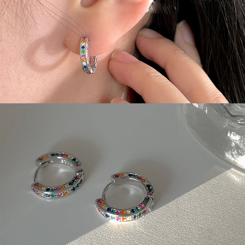 Women's Colorful Zircon For Sier Pin Ear Personalized Niche Design Earrings