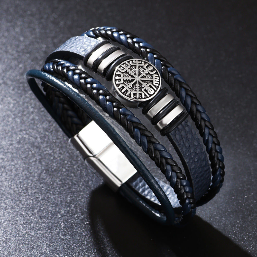 Herren-Leder-String-Mode-Punk-Trend-Kompass-Armbänder