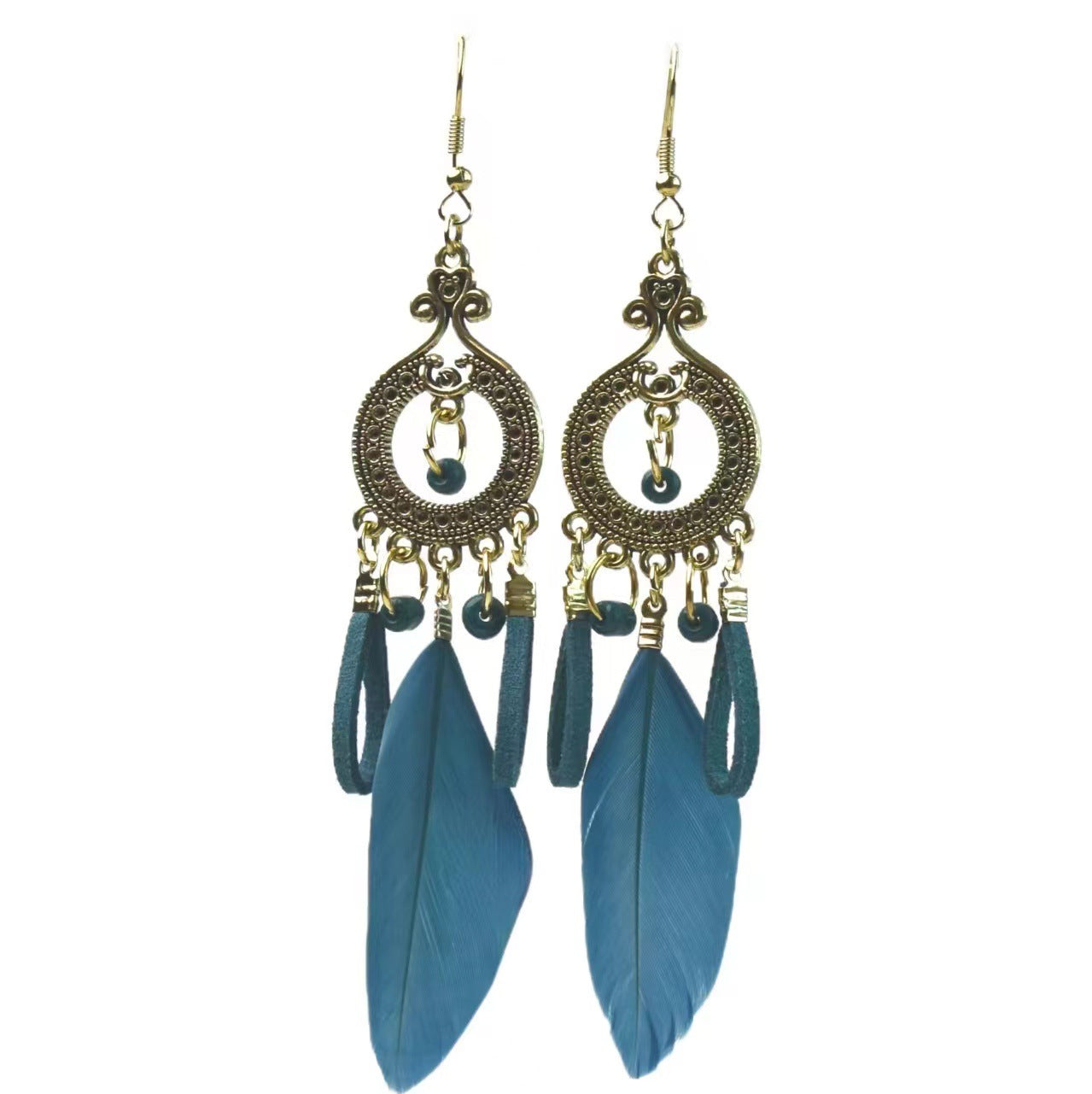 Style Vintage Feather Long Holiday Beads String Earrings