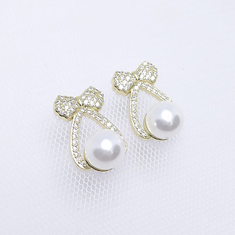 Simulation Pearl Bow Female Graceful And Cute Fresh Rings