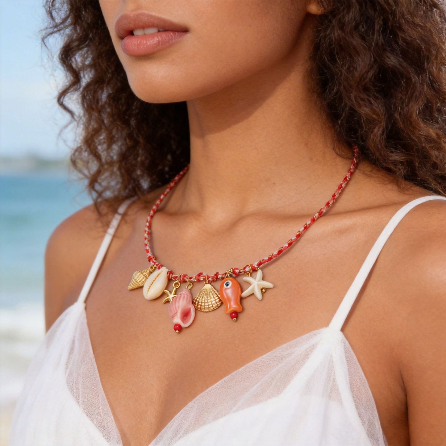 Summer Ocean Shell Dolphin Dopamine Ceramic Fish Colorful Ropes Necklace
