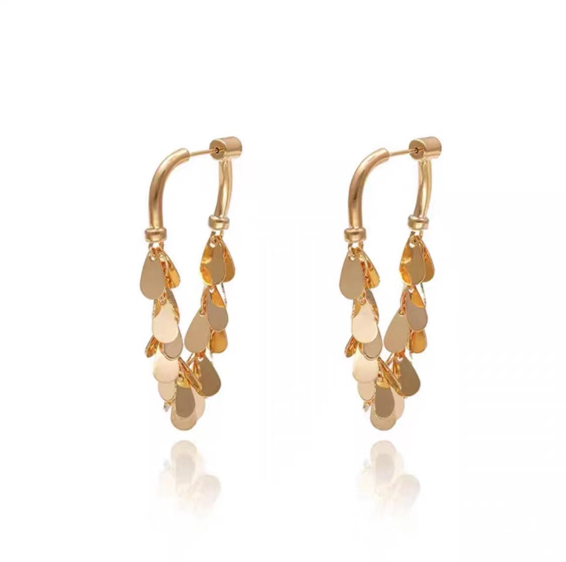 Metal Sequins Tassel Female Wheat Ear Clip Fashion High Earrings