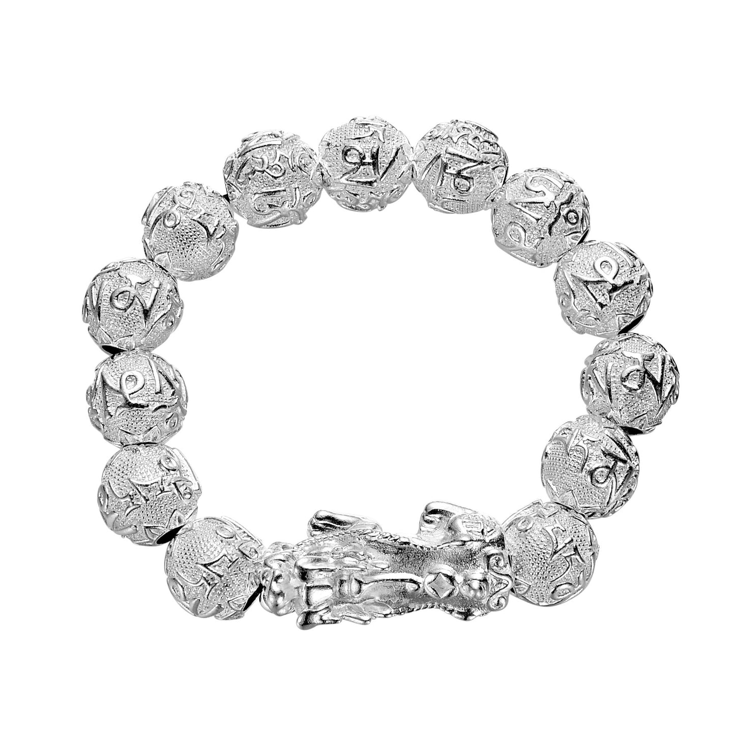 Damen &amp; Herren &amp; Sechs Worte Mantra Weiße Kupferperlen Runde Silber Armbänder