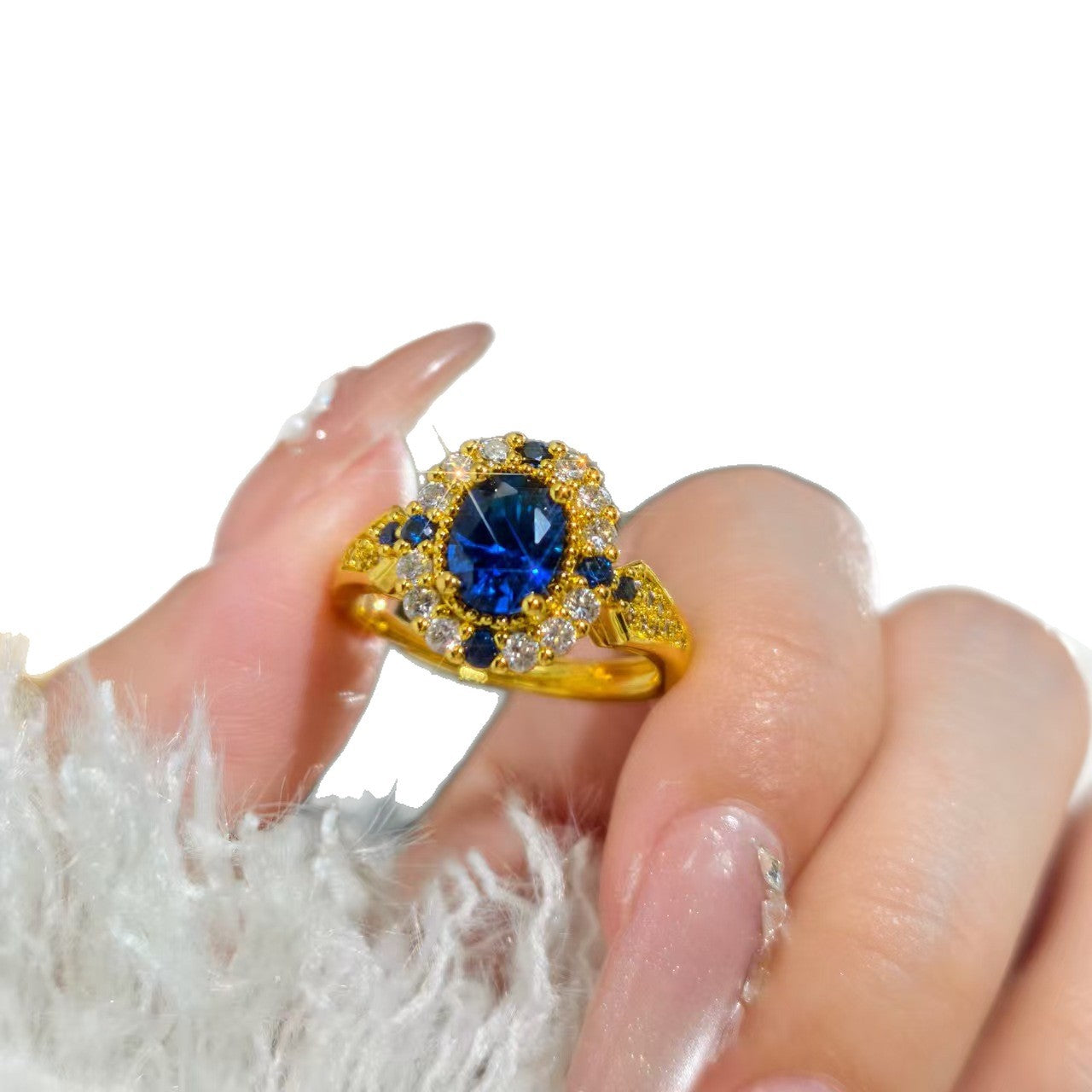Interest Light Luxury Chinese Style Blue Pointed Crystal Jewelry Set