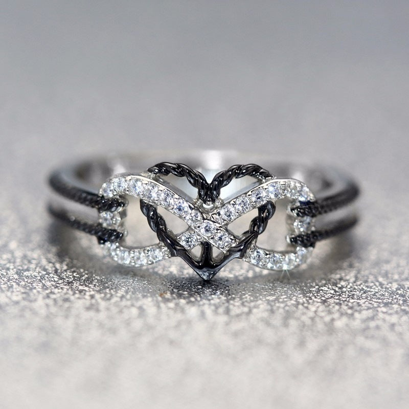 Women's Creative Fashion Pass Pattern Love Heart-shaped Simple Micro Inlaid Ring