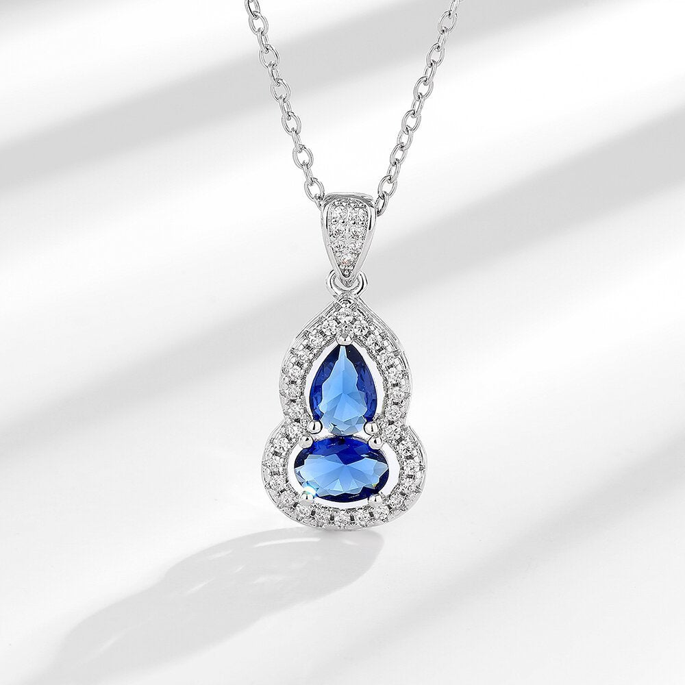 Artificial Sapphire Gourd Water Drop Ear Jewelry Set