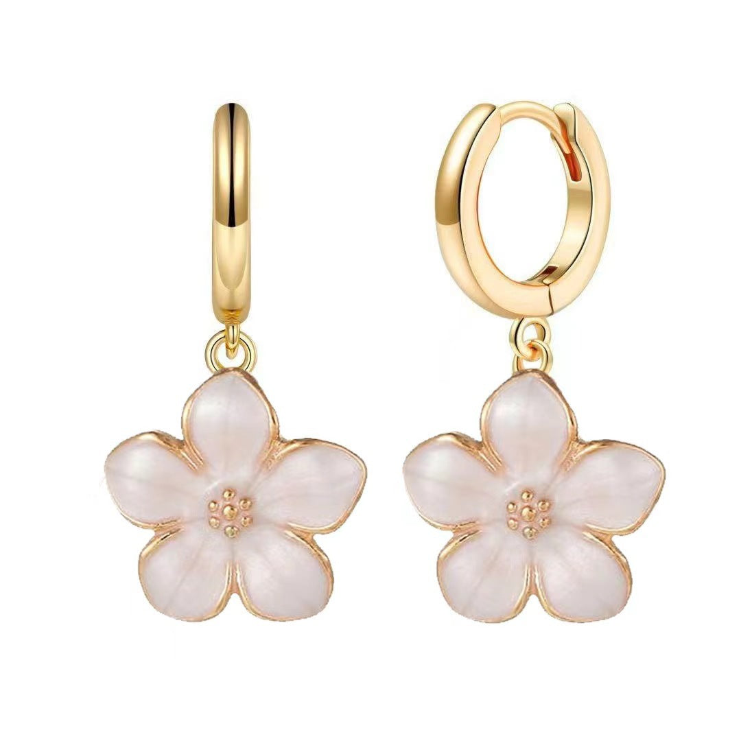 Simple Graceful Cherry Blossom Multicolor Five Petal Flower Female Fashion Earrings