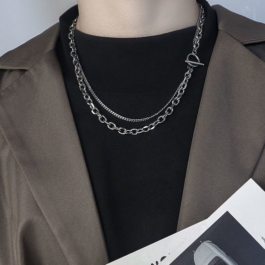 Women's & Men's Titanium Steel No Fading Geometric Personality Double Layer Couple Necklaces