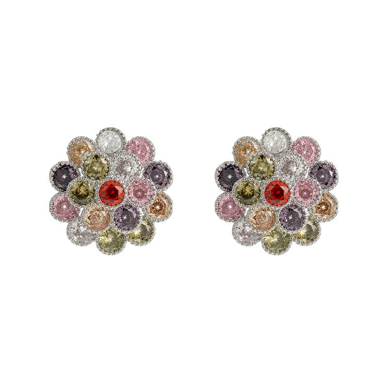 Boucles d'oreilles simples en forme de fleur de Zircon coloré pour femmes