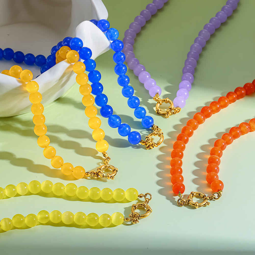 Women's Fresh Rainbow Cat Eye Glass Gold-plated Stainless Steel Summer Dopamine Necklaces