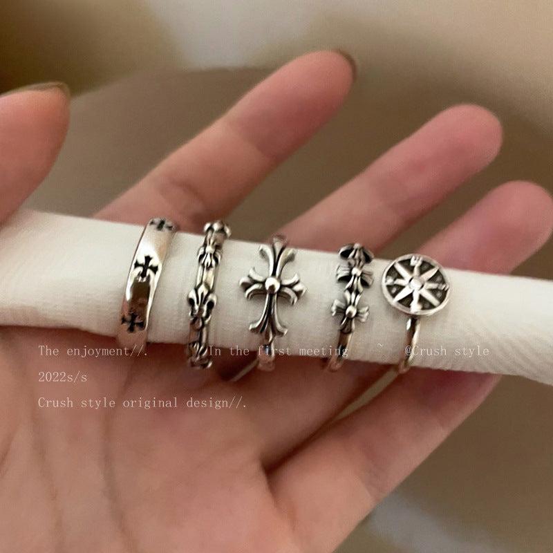 Distressed Cross Open Female Design Simple Stylish Personality Rings
