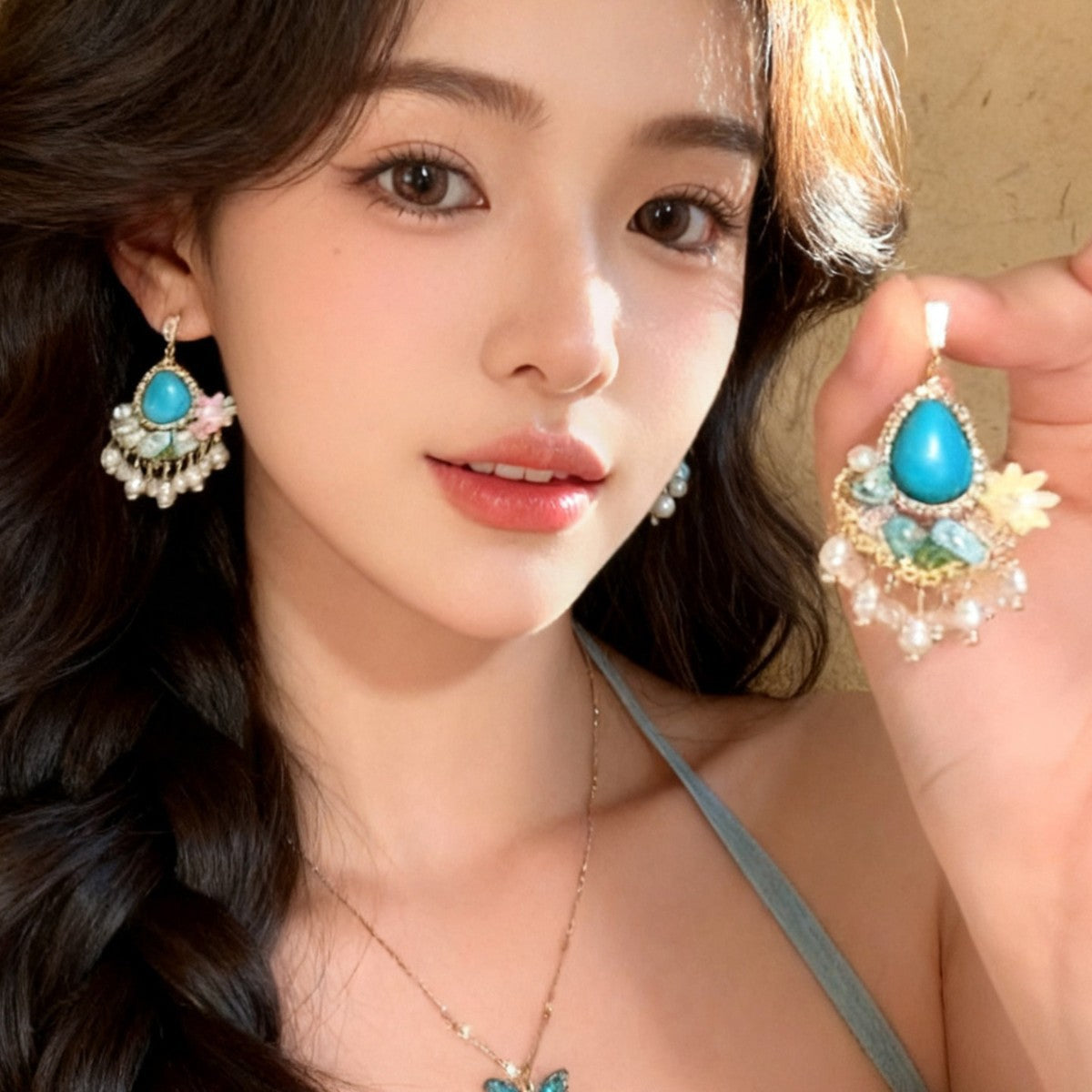 Fresh Flower Elegant Long Tassel Beaded Niche Earrings
