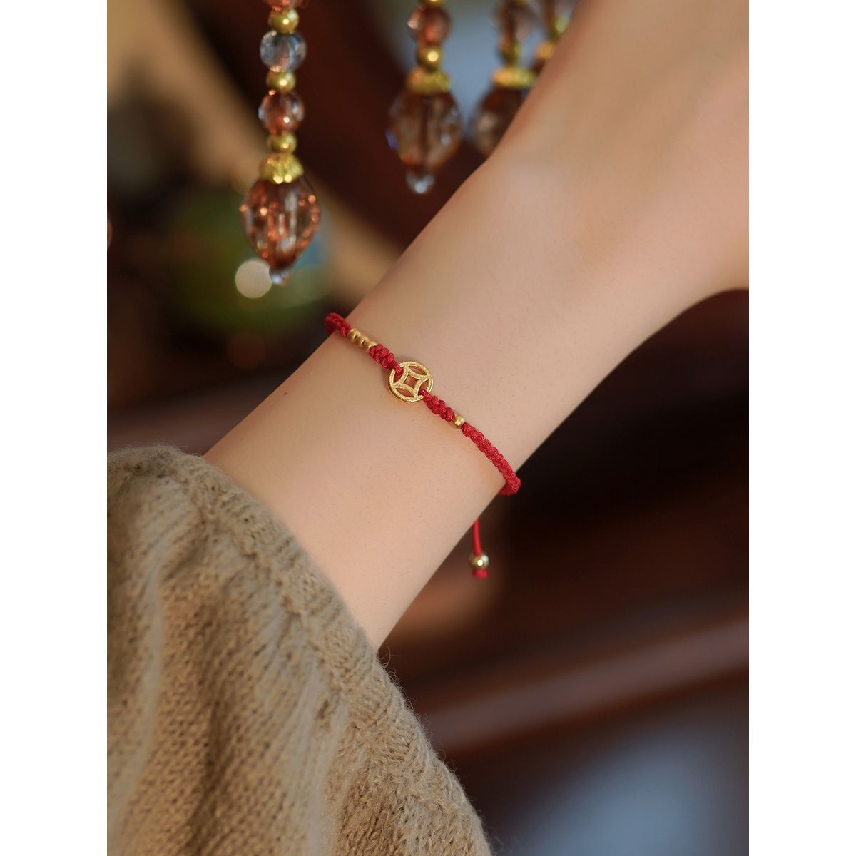 Coin Woven Hand Strap Red Rope Couple Bracelets