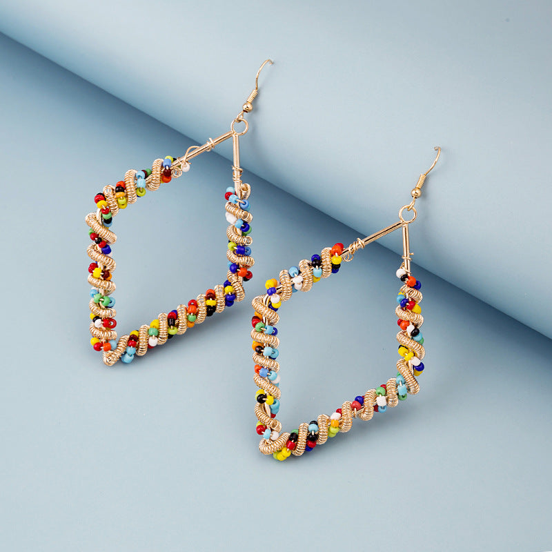 Fashion Color Contrast Geometric Bead Bohemian Beaded Earrings