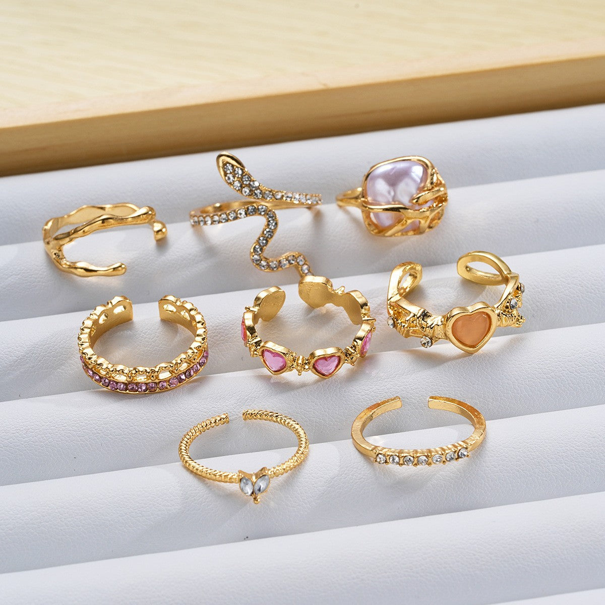Cold Style Opal Split Heart-shaped Open Suit Pieces Female Personality Ring