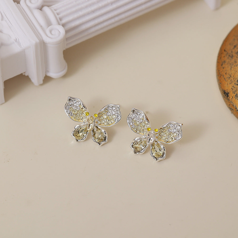 Women's Sparkling Full Rhinestone Zircon Butterfly Bow Light Luxury High Fashion Jewelry Set