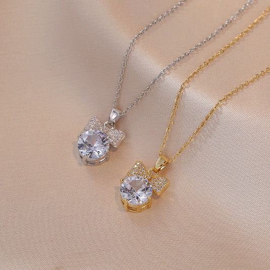 Women's Gold Bow Zircon Minority Design Clavicle Necklaces