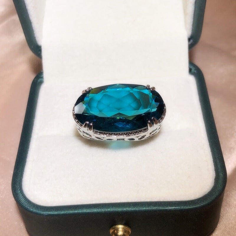 Women's Party Light Blue Big Gem Sier Rings