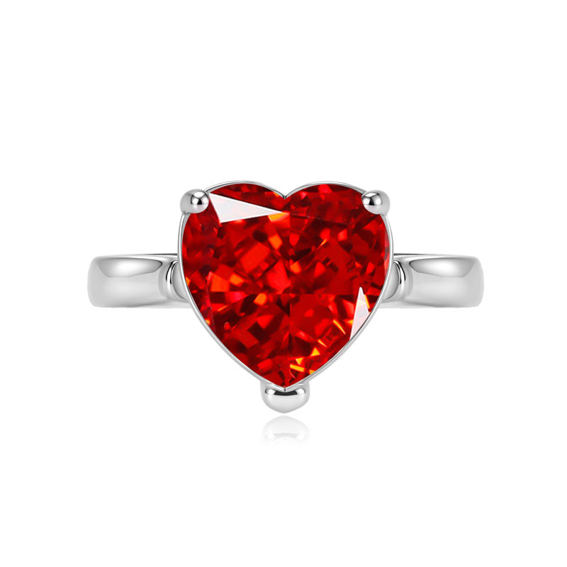Live Pink Heart-shaped Navy Blue High Carbon Diamond Ice Flower Ring