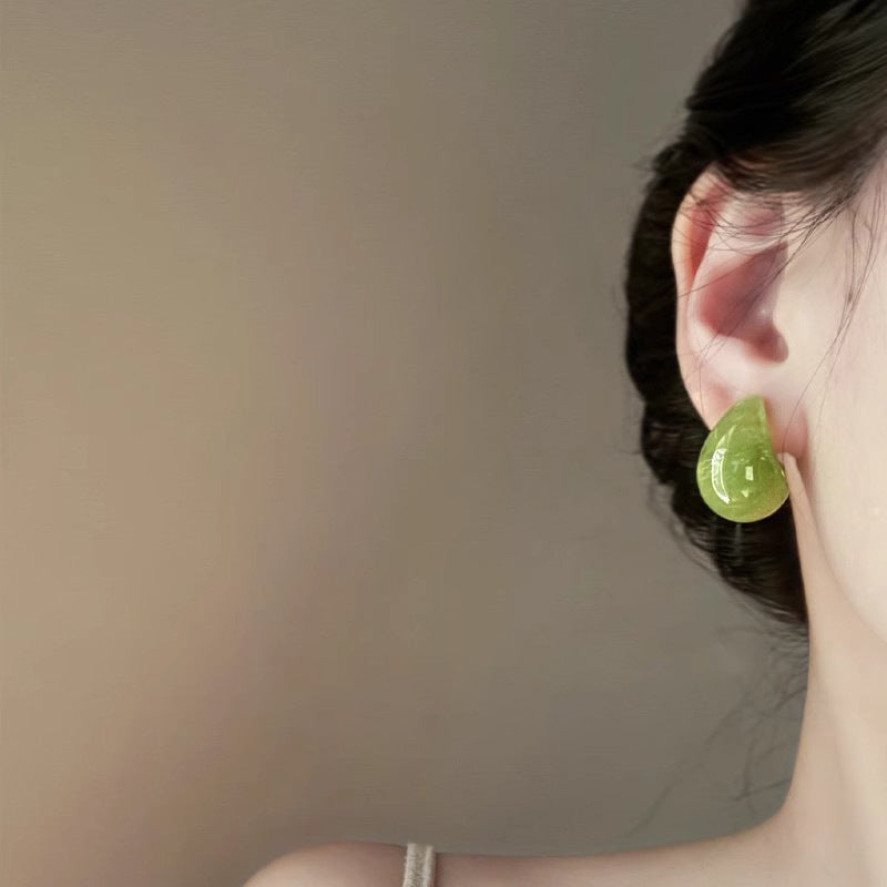Gao Green Smudges Water Drop Design High-grade Female Earrings