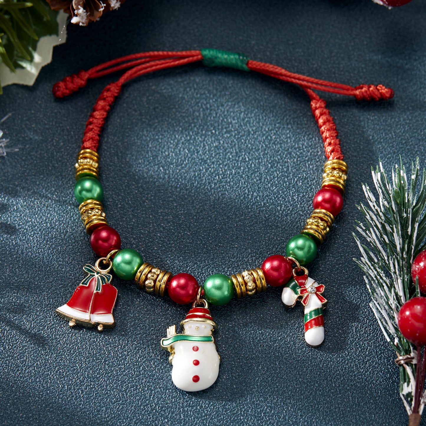 Bracelets tissés à la main en perles de béquille de cloche de bonhomme de neige de vacances