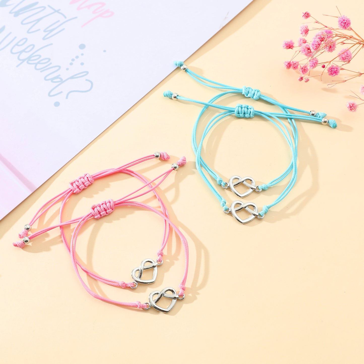 Fine Throw Alloy Knotted Heart Exquisite Woven Card Bracelets