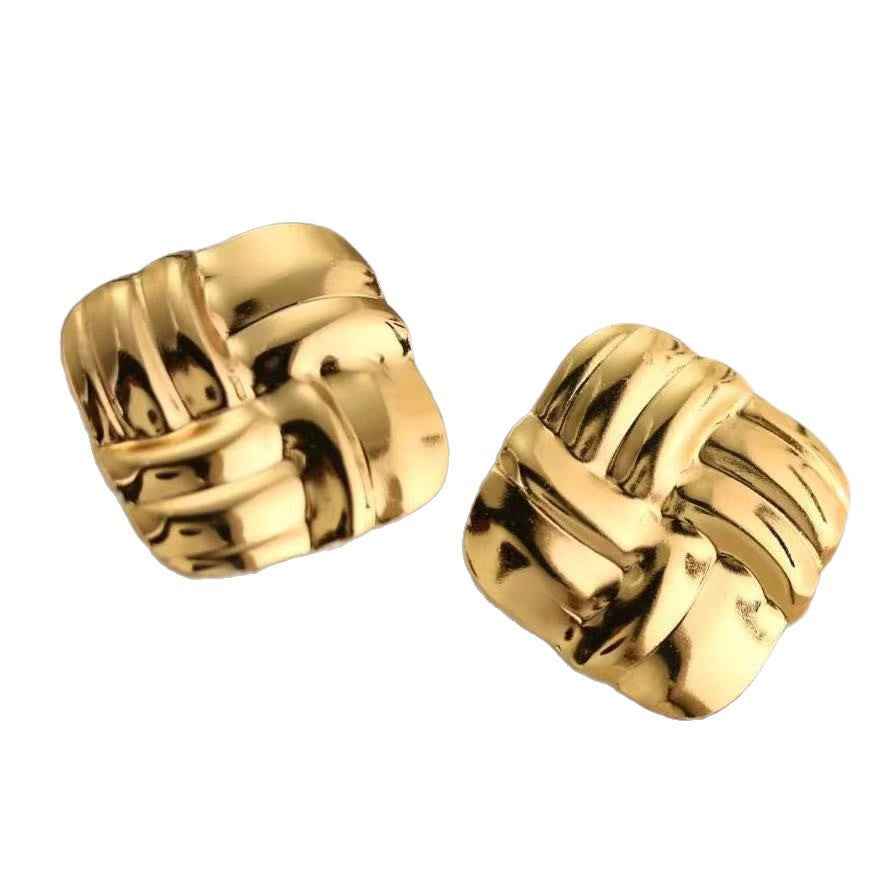Women's Creative Stainless Steel Square Heart-shaped Pleated Stud Earrings