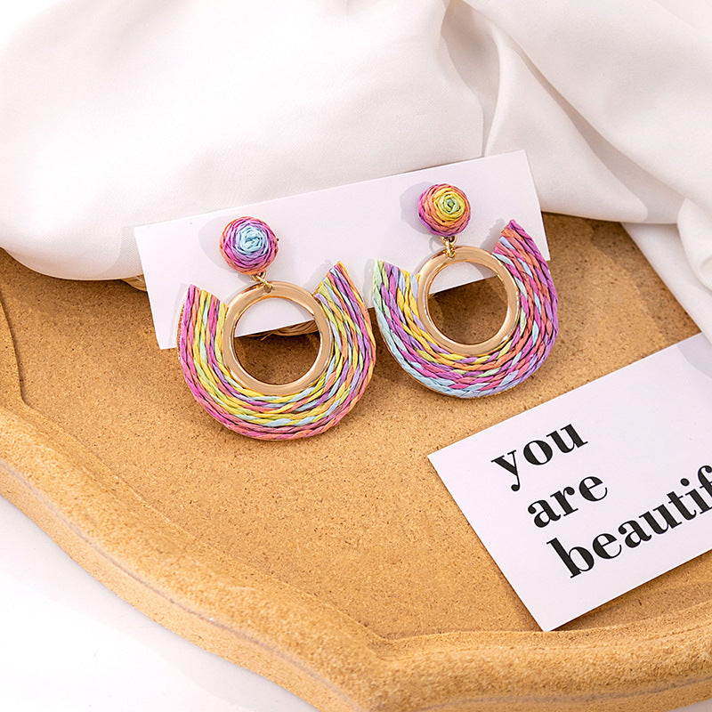 Boucles d'oreilles en cuir de couleur unie de style vacances simples