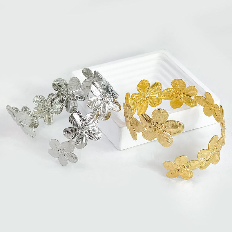 Women's Metal Flower Summer Beach Armband Open Bracelet