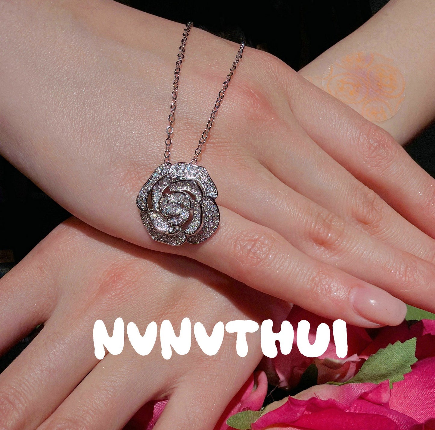 Flower Gem Gold-plated Zircon Full Diamond Clavicle Chain Earrings