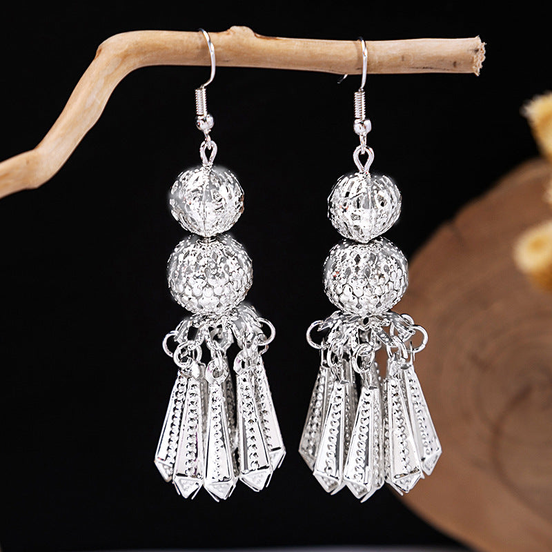 Sier Minority Ethnic Style Personalized Bohemian Flower Earrings